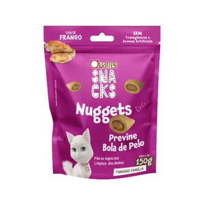Petisco Quatree Snacks Nuggets Bola de Pelo Frango para Gatos Adultos 150 g