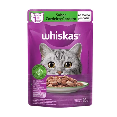 Ração Úmida Whiskas Sabor Cordeiro para Gatos Adultos - 85g