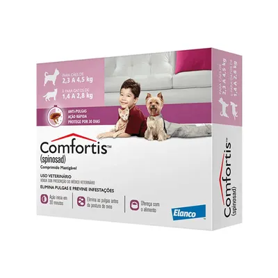 Antipulgas Elanco Comfortis 140 mg para Cães de (2,3 a 4 kg) e Gatos de (1,4 a 2,8 kg) – 1 Comprimido Mastigável