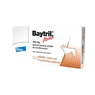 Antibiótico Elanco Baytril Sabor Enrofloxacino 150 mg para Cães e Gatos - 10 Comprimidos