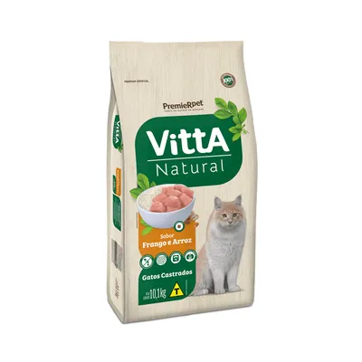 Ração VittA Natural Frango e Arroz para Gatos Adultos Castrados 10,1 kg