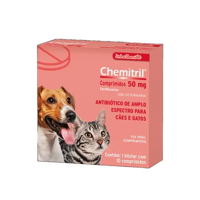 Antibiótico Chemitril 50mg para Cães e Gatos Chemitec