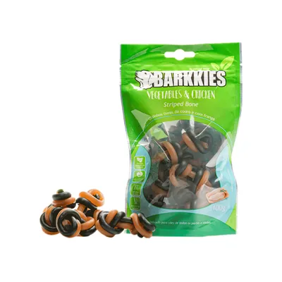 Petisco Natural Cães Barkkies Striped Bone Vegetais e Frango