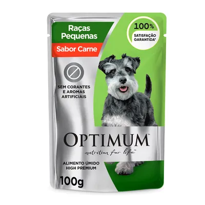 Ração Úmida Optimum Sachê para Cães Adultos Raças Pequenas e Minis Carne