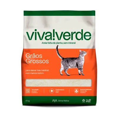 Areia Higiênica Biodegradável Milho e Mandioca Grãos Grossos Viva Verde