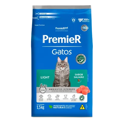 Ração Premier Ambientes Internos Light Gatos Adultos Salmão