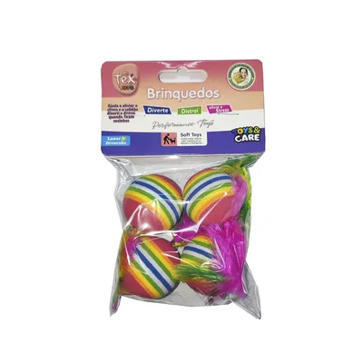Brinquedo Bola com Penas 4 Unidades Tex Pets