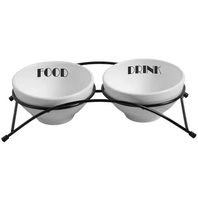 Comedouro Elevado Duplo Porcelana Branco