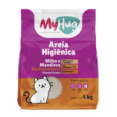 Areia Higiênica MyHug Biodegradável Milho e Mandioca Grânulos Grossos