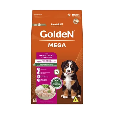 Ração Golden Mega para Cães Filhotes Raças Grandes Frango, Arroz e Vegetais