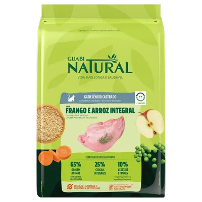 Ração Guabi Natural Gatos Sênior Castrados Frango e Arroz Integral