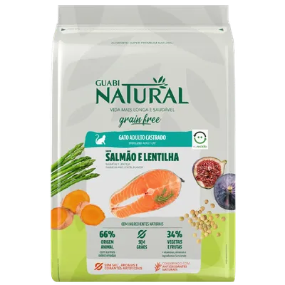 Ração Guabi Natural Grain Free Gatos Castrados Salmão e Lentilha