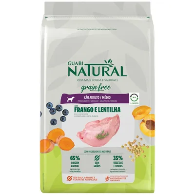 Ração Guabi Natural Grain Free Cães Adultos Raças Médias Frango e Lentilha