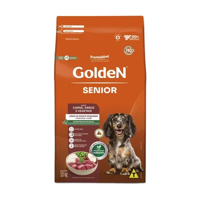 Ração Golden Cães Sênior Porte Pequeno Mini Bits Carne e Arroz