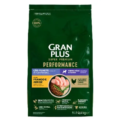 Ração GranPlus Performance Cães Filhotes Médio e Grande Frango e Arroz