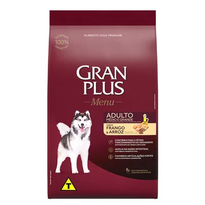 Ração GranPlus Menu Cães Adultos Frango e Arroz