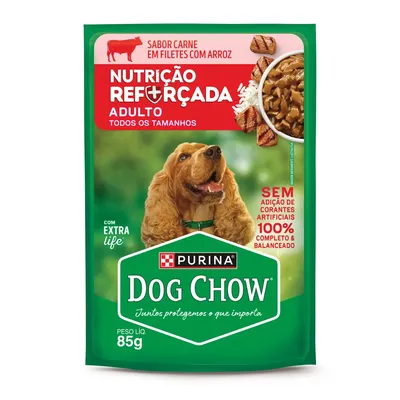 Ração Úmida Dog Chow Cães Adultos Nutrição Reforçada Carne em Filetes com Arroz