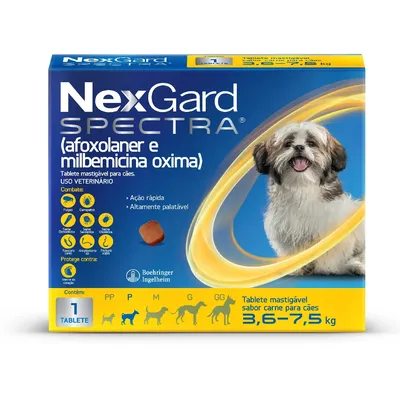 NexGard Spectra 3,6kg a 7,5kg: Antipulgas, Carrapatos e Vermífugo