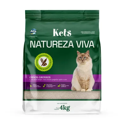 Areia Higiênica Biodegradável Kets Natureza Viva para Gatos Milho e Mandioca Grãos Grossos
