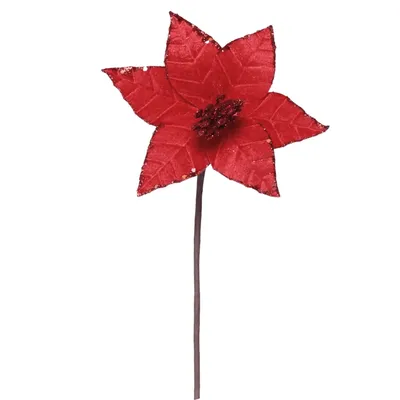 Flor Poinsetia Decorativa Natal Vermelha com brilho Cromus