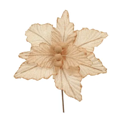 Flor Poinsetia Trabalhada Natal 20cm Ouro Cromus