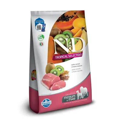 Ração N&D Tropical Selection Cães Adultos Medium e Maxi Suíno