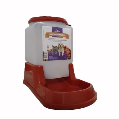 Comedouro Prático Automático Cães e Gatos Vermelho