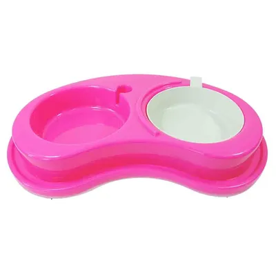Comedouro Duplo Luxo Rosa Furacão Pet