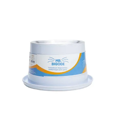 Comedouro Antiformiga para Gatos Mr. Bigode NF Pet Branco
