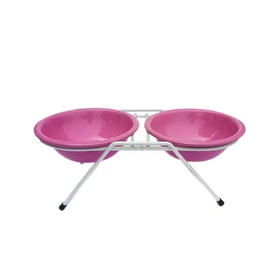 Comedouro Duplo com Suporte Royale Rosa