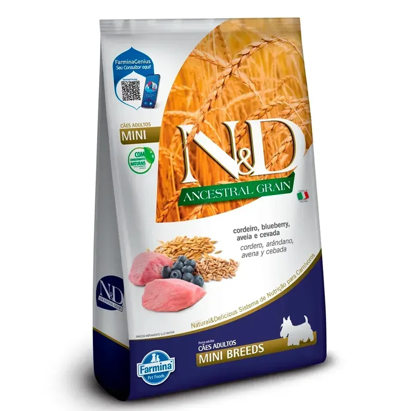 Ração N&D Ancestral Grain Cães Adultos Mini Cordeiro