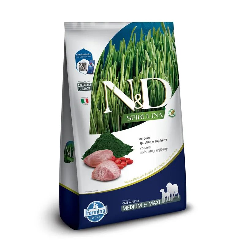 Ração N&D Spirulina Cães Adultos Medium e Maxi Cordeiro