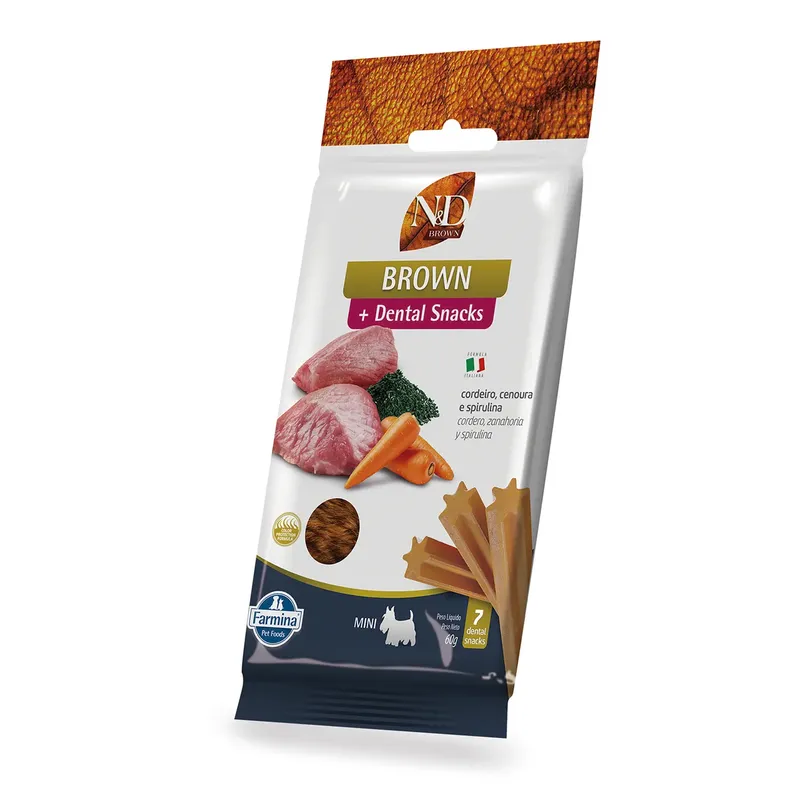 Petisco Dental N&D Brown Cães Mini e Pequenos Cordeiro, Cenoura e Spirulina