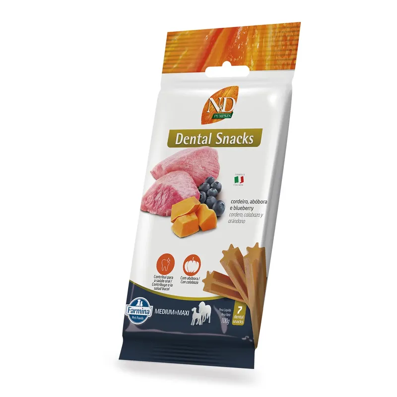 Petisco Dental N&D Pumpkin Cães Médios e Grandes Cordeiro, Abóbora e Blueberry