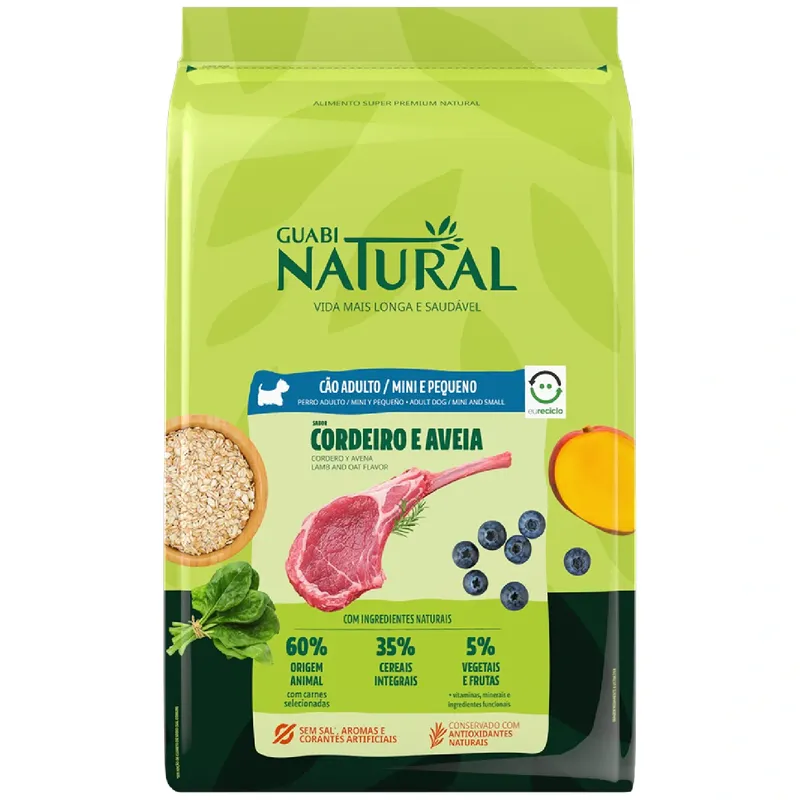 Ração Guabi Natural Cães Adultos Raças Mini e Pequeno Cordeiro e Aveia