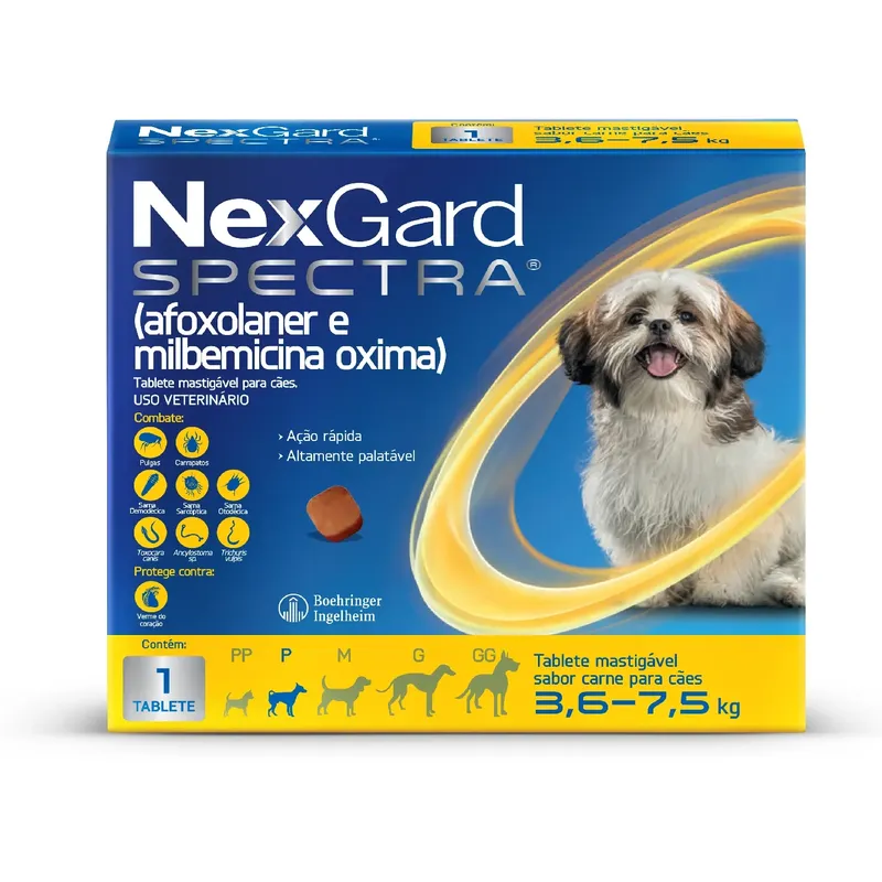 NexGard Spectra 3,6kg a 7,5kg: Antipulgas, Carrapatos e Vermífugo