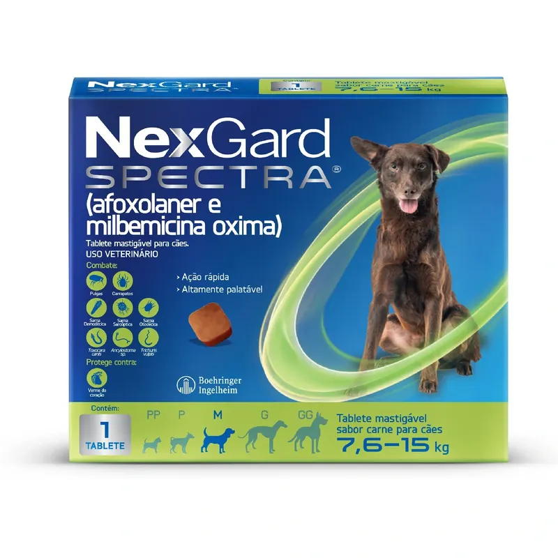 NexGard Spectra 7,6kg a 15kg: Antipulgas, Carrapatos e Vermífugo
